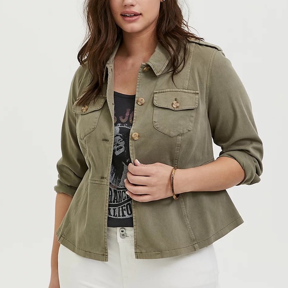 torrid Jackets & Coats Torrid Twill Peplum Utility Jacket Olive